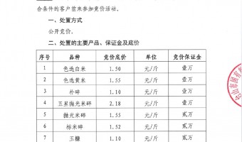 竞价资讯-台山市国有粮食集团有限公司-2021年4月份珍香大米加工厂副产品公开竞价公示